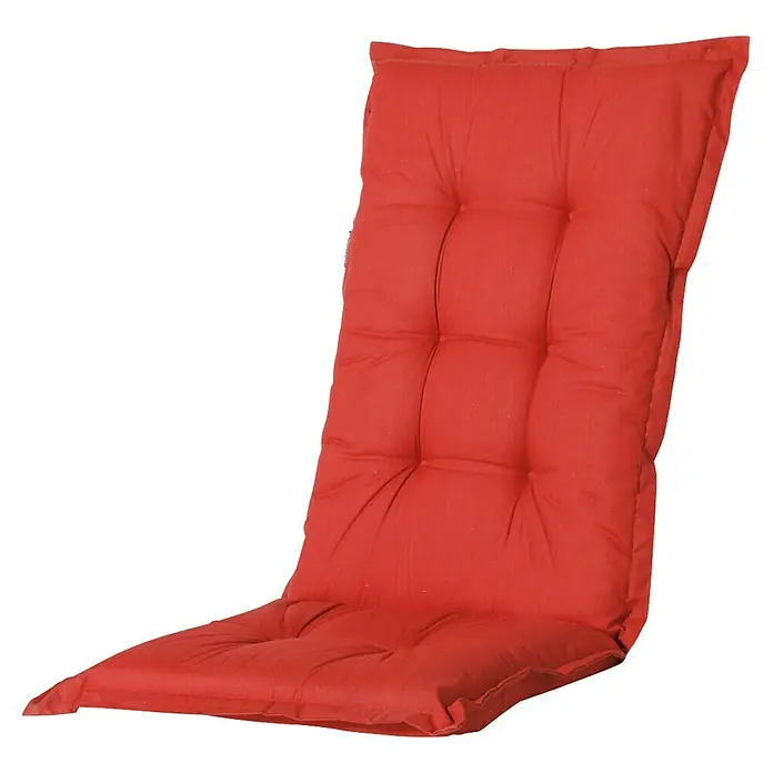 Madison Gartenmöbel-Auflage - Hochlehner, 4 Stk., L x B x H: 123 x 50 x 6 cm, Baumwolle, Polyester, Rot - Rotes getuftetes Stuhlkissen mit Rückenlehne und Sitzfläche.