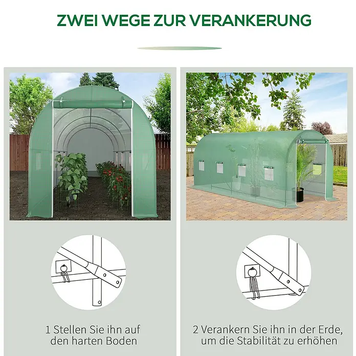 Outsunny Gewächshaus mit Bogendach - 200 x 500 cm, Material Seitenwand: Kunststoff, 3 mm