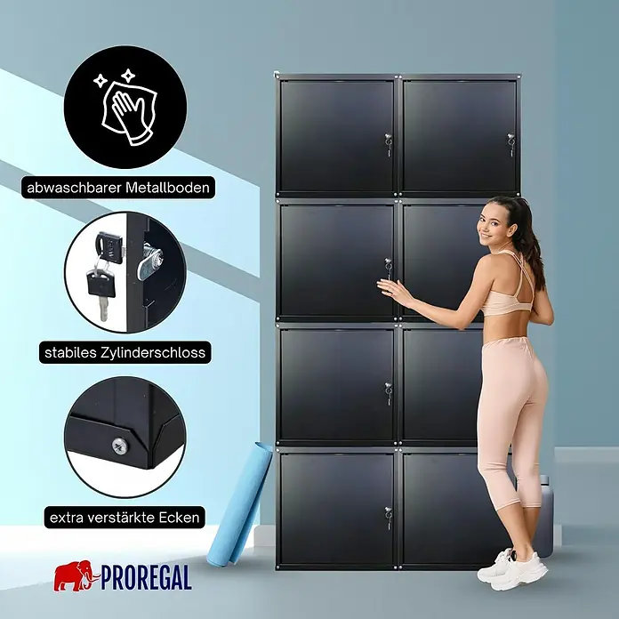 Proregal Schließfachschrank Cubic XL - H x B x T: 45 x 45 x 45 cm, Schwarz, Zerlegt