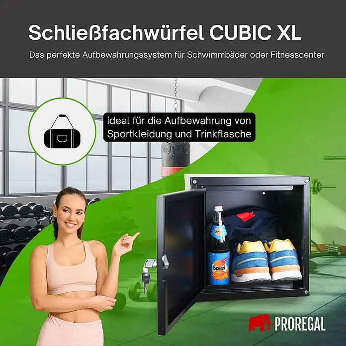 Proregal Schließfachschrank Cubic XL - H x B x T: 45 x 45 x 45 cm, Schwarz, Zerlegt