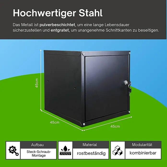 Proregal Schließfachschrank Cubic XL - H x B x T: 45 x 45 x 45 cm, Schwarz, Zerlegt