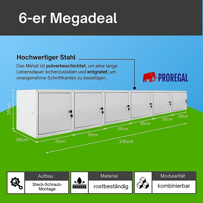 Proregal Schließfachschrank Mega Deal 6x Cubic - H x B x T: 35 x 35 x 35 cm, Grau, Zerlegt