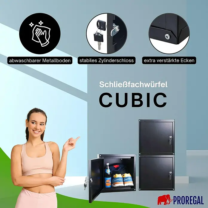 Proregal Schließfachschrank Mega Deal 2x Cubic - H x B x T: 35 x 35 x 35 cm, Schwarz, Zerlegt