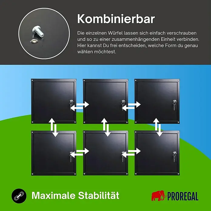 Proregal Schließfachschrank Cubic - H x B x T: 35 x 35 x 35 cm, Schwarz, Zerlegt