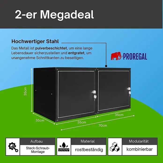 Proregal Schließfachschrank Mega Deal 2x Cubic - H x B x T: 35 x 35 x 35 cm, Schwarz, Zerlegt