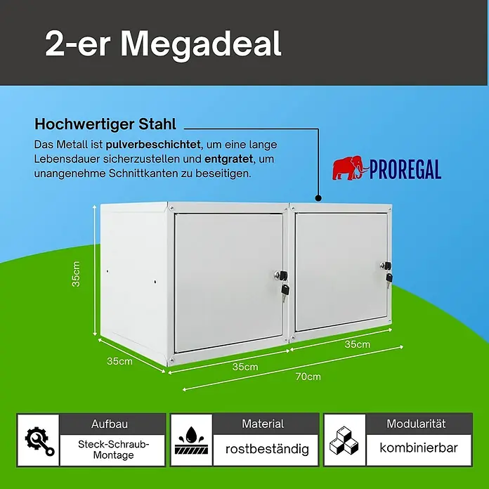 Proregal Schließfachschrank Mega Deal 2x Cubic - H x B x T: 35 x 35 x 35 cm, Grau, Zerlegt