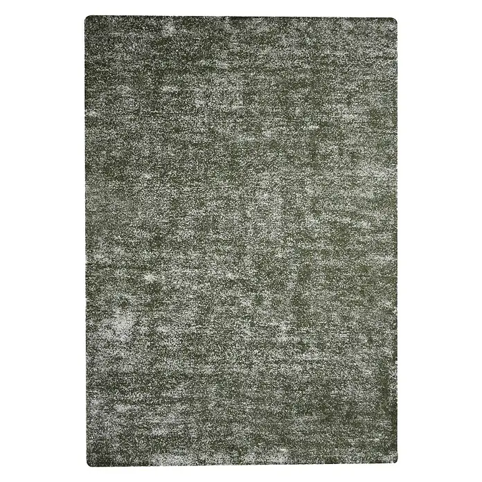 Kayoom Kurzflorteppich Etna - Silber/Oliv, 150 x 80 cm, 100 % Mikropolyester - Ein rechteckiger Teppich mit einem unregelmäßigen, gesprenkelten Muster in Grau- und Grüntönen, ideal für moderne Wohnräume.