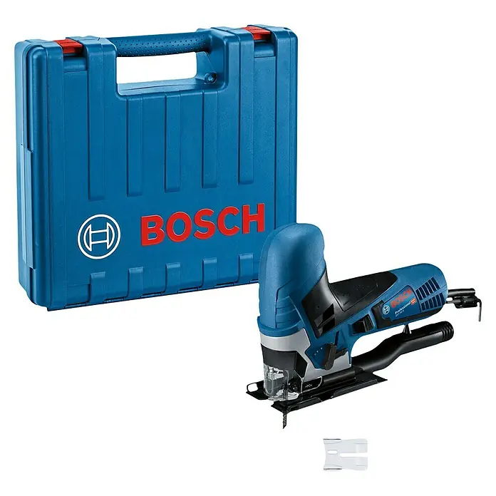 Bosch Professional Elektro-Stichsäge GST 90 E - 500 /min - 3.100 /min - Blaue Bosch Professional GST 18V-LI S Akku-Stichsäge und passende blaue Tragetasche.