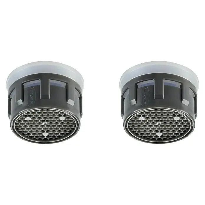 Neoperl Honeycomb Wassersparstrahlregler - Gewinde: M22 / M24, 3,8 l/min, 2 Stk., Passend für: Armaturen & Duschen - Dunkelgrauer Neoperl-Wasserhahnstrahlregler mit Wabenstruktur und hellgrauem Oberteil.