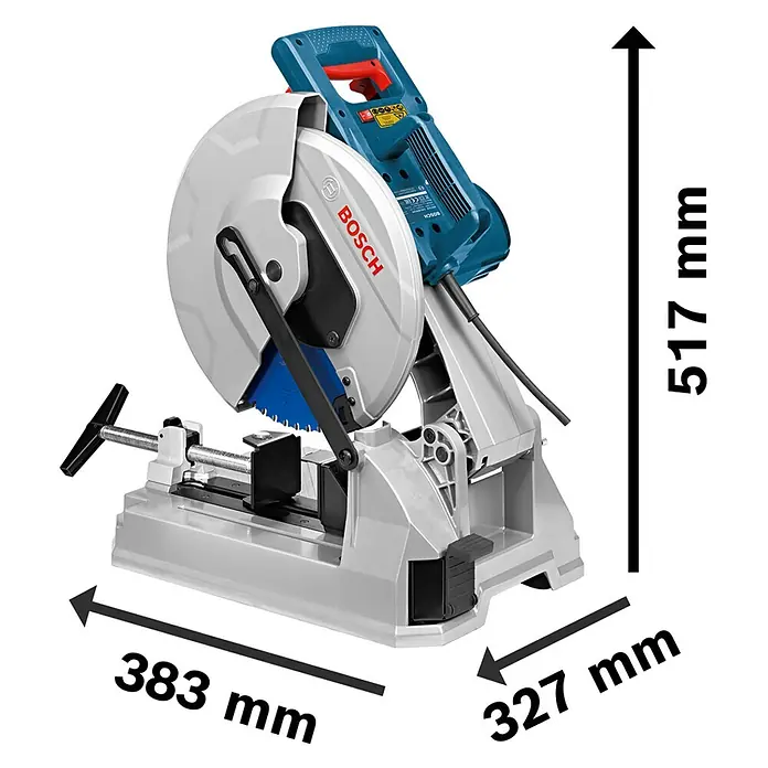 Bosch Metallkreissäge GCD 12 JL - 2.000 W, Leerlaufdrehzahl: 1.500 U/min - Bosch Trennsäge (blau/grau) mit den Maßen 383x327x517 mm (BxTxH).