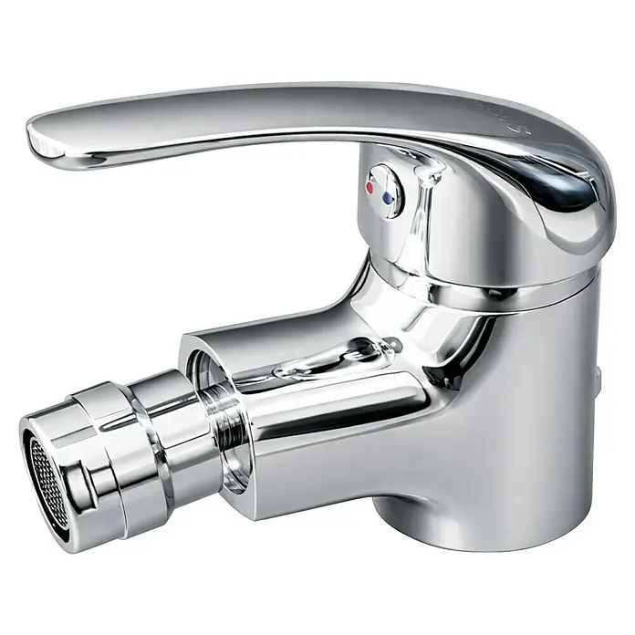 Rousseau Memphis Grifo monomando de bidé - Cromo, Brillante - Grifo monomando de bidé cromado con indicadores de frío/calor y rociador integrado.