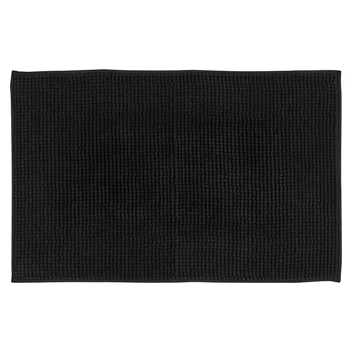 Badteppich Zottel - 50 x 80 cm, Schwarz, 100% Polyester - Rechteckige, schwarze, strukturierte Matte mit einer plüschigen, noppigen Oberfläche.
