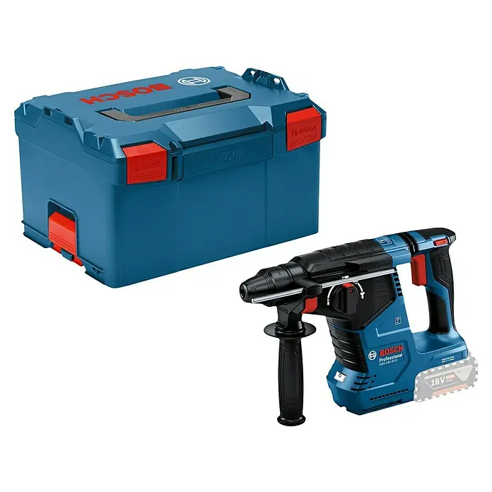 Bosch Professional AMPShare 18V Akku-Kombihammer GBH 18V-24 C - 18 V, Ohne Akku, 2,4 J - Blauer Bosch Professional Bohrhammer und passende L-Box Aufbewahrungsbox für Akku-Werkzeuge.