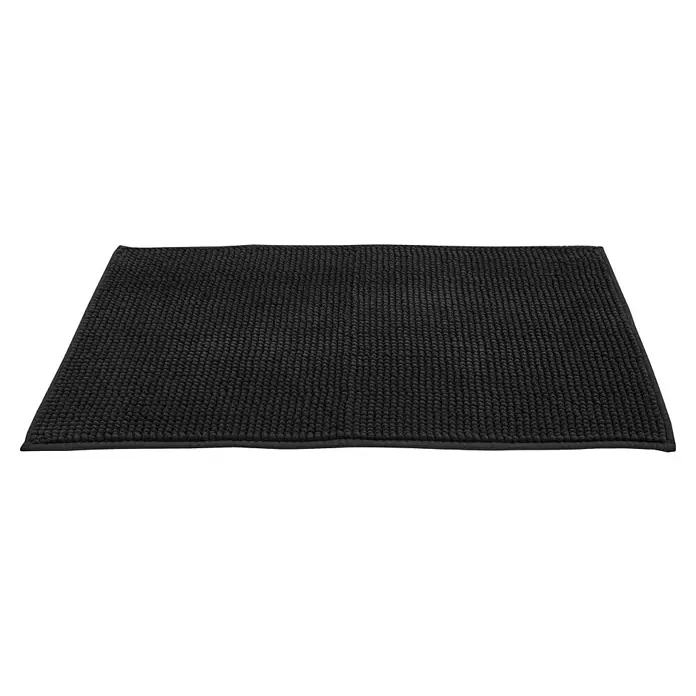 Badteppich Zottel - 50 x 80 cm, Schwarz, 100% Polyester - Schwarze rechteckige Matte mit dichter, strukturierter Oberfläche.