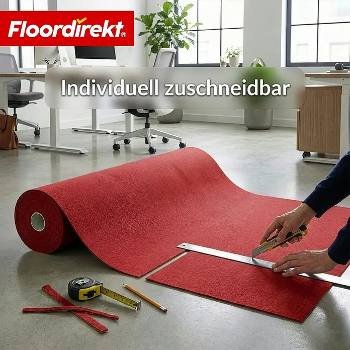 Floordirekt Teppichboden Meterware Malta - aus Nadelvlies - mit Schaumrücken - Dunkelrot - 200 x 900 cm - Breite: 200 cm, Nadelfilz, Polypropylen, Rot