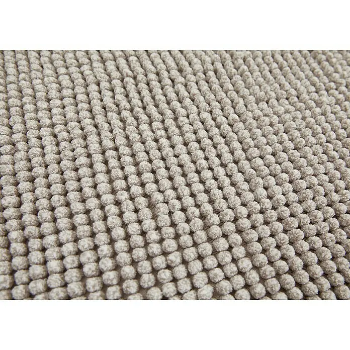 Badteppich Zottel - 60 x 100 cm, Grau, 100% Polyester - Nahaufnahme einer hellgrauen, flauschigen Mikrofaser-Matte mit strukturierter Noppenmusterung.