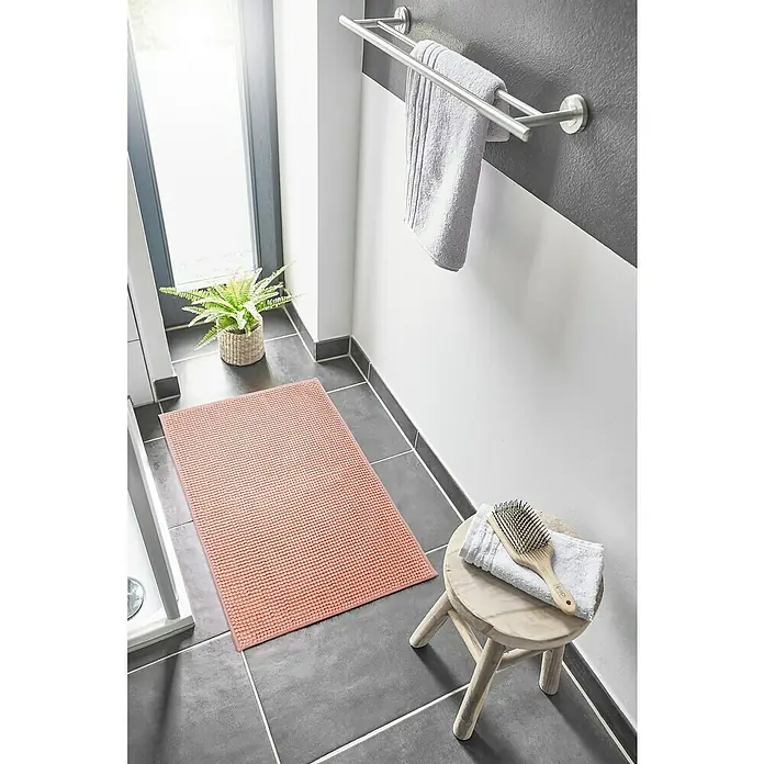 Badteppich Zottel - 50 x 80 cm, Rose, 100% Polyester - Pfirsichrosa Badematte mit Chenille-Noppenstruktur.