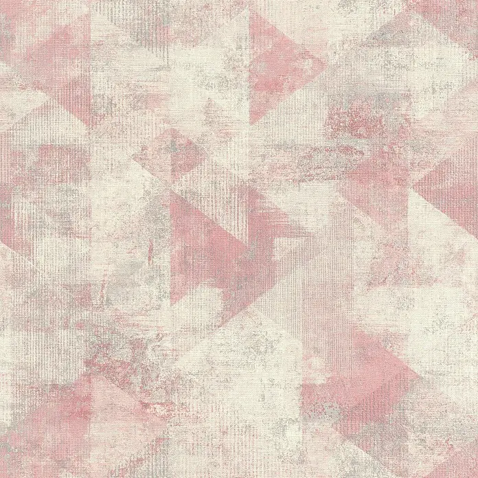 Rasch Hyde Park Vliestapete - Rosa/Grau, Grafisch, 10,05 x 0,53 m - Rosa-weißes Tapetenmuster mit Dreiecken und Vintage-Effekt für stilvolle Innenräume.
