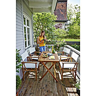 Sunfun Gartenmöbel-Set Diana (5 -tlg., Akazie/Eukalyptus/Textilen, Naturbraun/Hellgrau, Klappbar)