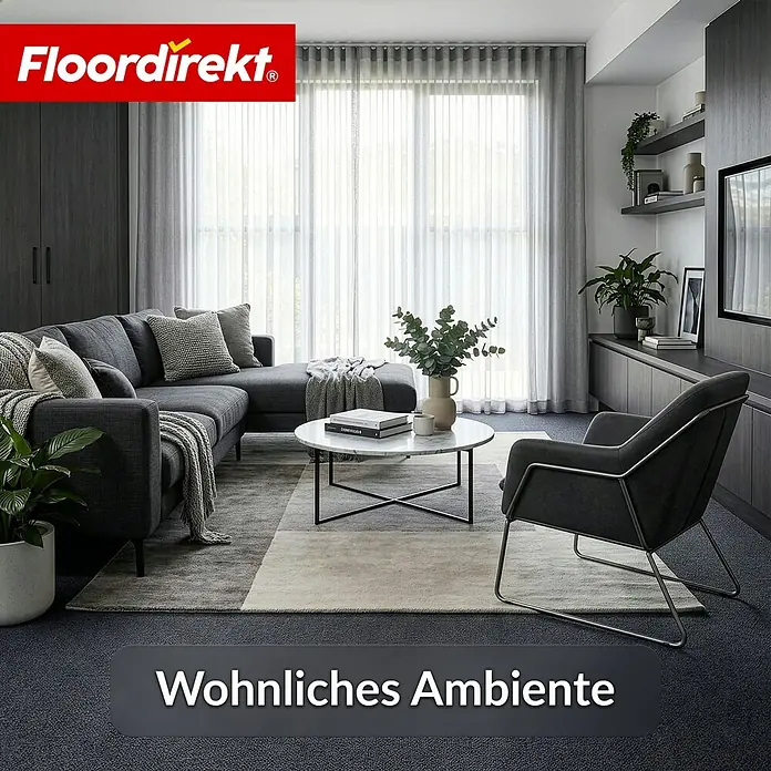 Floordirekt Teppichboden Meterware Malta - aus Nadelvlies - mit Schaumrücken - Anthrazit - 200 x 900 cm - Breite: 200 cm, Nadelfilz, Polypropylen, Anthrazit