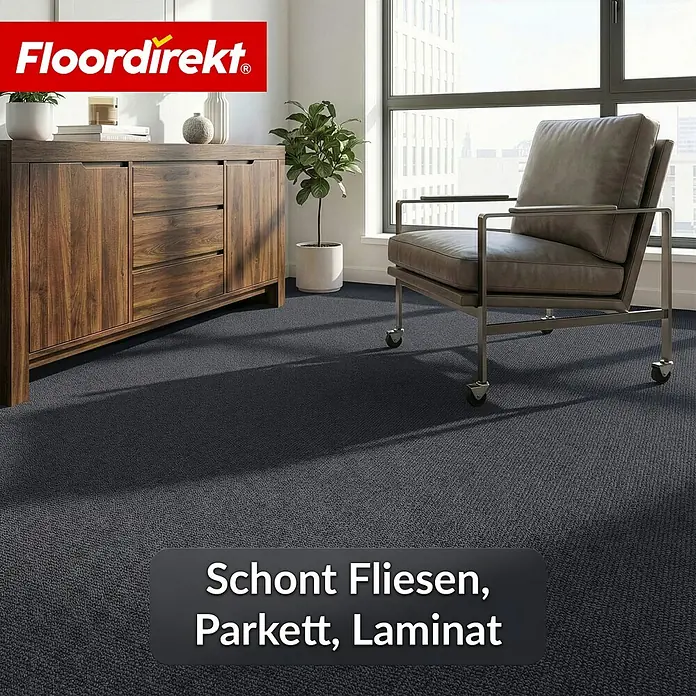 Floordirekt Teppichboden Meterware Malta - aus Nadelvlies - mit Schaumrücken - Anthrazit - 200 x 450 cm - Breite: 200 cm, Nadelfilz, Polypropylen, Anthrazit