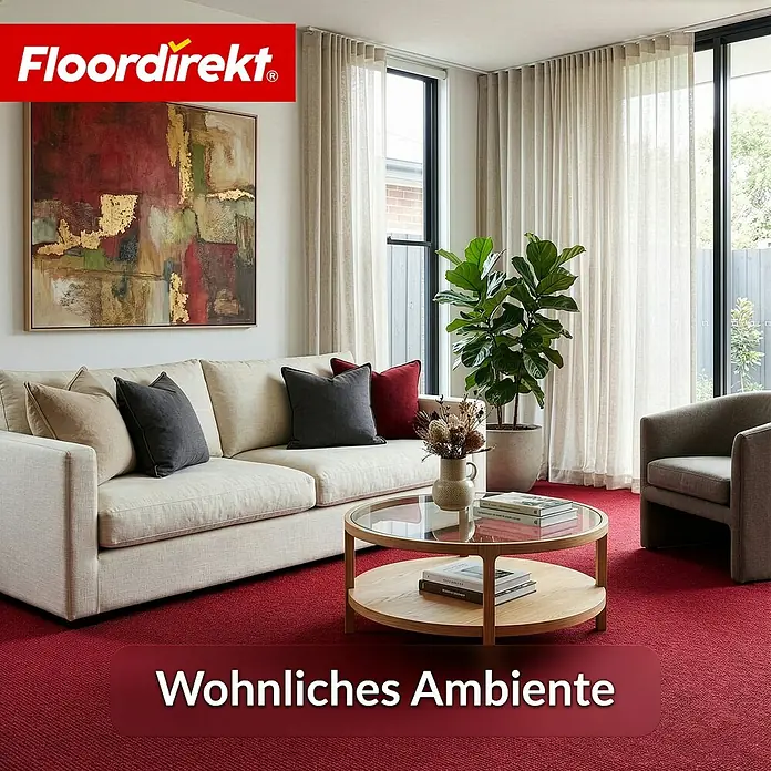 Floordirekt Teppichboden Meterware Malta - aus Nadelvlies - mit Schaumrücken - Dunkelrot - 200 x 300 cm - Breite: 200 cm, Nadelfilz, Polypropylen, Rot