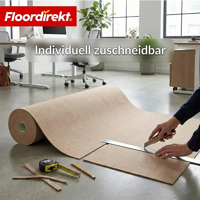 Floordirekt Teppichboden Meterware Malta - aus Nadelvlies - mit Schaumrücken - Beige - 200 x 450 cm - Breite: 200 cm, Nadelfilz, Polypropylen, Beige
