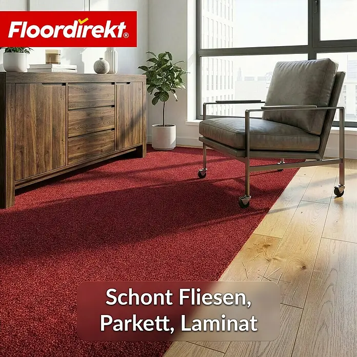 Floordirekt Teppichboden Meterware Malta - aus Nadelvlies - mit Schaumrücken - Dunkelrot - 200 x 350 cm - Breite: 200 cm, Nadelfilz, Polypropylen, Rot