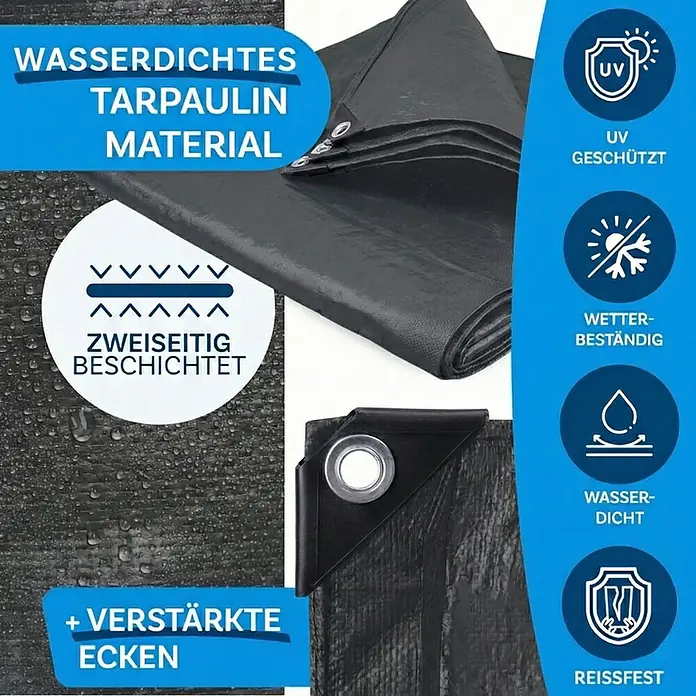 Floordirekt Abdeckplane Extra reißfest - 140 g/m² - Anthrazit - 2 x 3 m - Kunststoff
