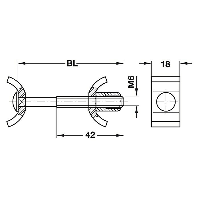 Häfele ArbeitsplattenverbinderLänge: 65 mm Front View