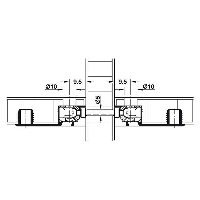 Häfele GewindehülseLänge: 22 mm, Passend für: Holzdicken 28 - 33 mm Front View