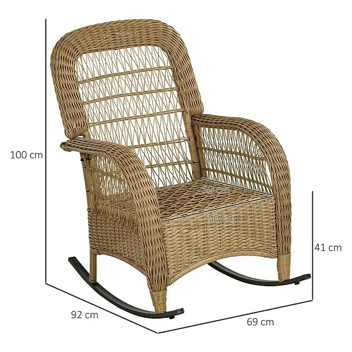 Outsunny Garten-Schaukelstuhl im Boho-Stil - 1 Stk., PE-Rattan, Natur, Hellgrau, B x T x H: 92 x 92 x 100 cm