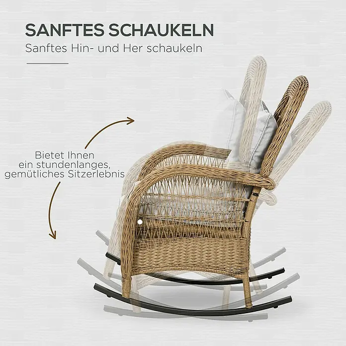 Outsunny Garten-Schaukelstuhl im Boho-Stil - 1 Stk., PE-Rattan, Natur, Hellgrau, B x T x H: 92 x 92 x 100 cm