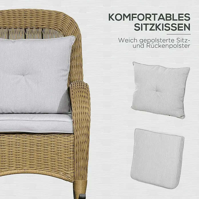 Outsunny Garten-Schaukelstuhl im Boho-Stil - 1 Stk., PE-Rattan, Natur, Hellgrau, B x T x H: 92 x 92 x 100 cm