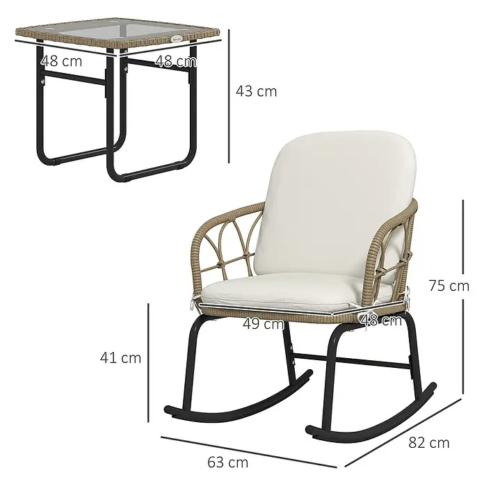 Outsunny Garten-Schaukelstuhl 3-tlg. mit Tisch - 2 Stk., PE Polyrattan, Gelb, Cremeweiß