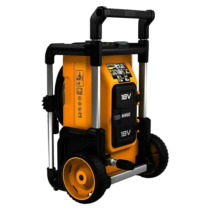 DeWalt XR 18V Akku-Hochdruckreiniger DCMPW1600N-XJ - 18 V, Ohne Akku - Gelber und schwarzer DeWalt 18V Akku-Hochdruckreiniger mit Rädern und Griff.