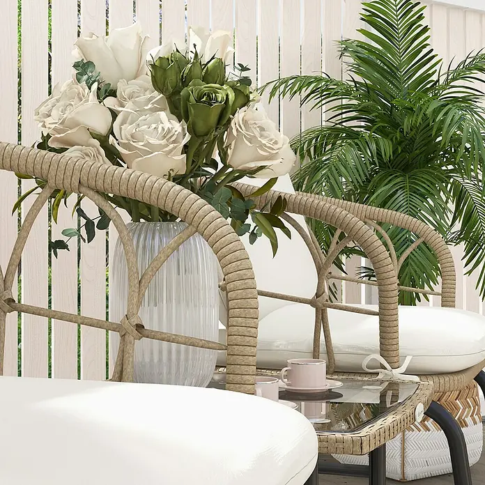 Outsunny Garten-Schaukelstuhl 3-tlg. mit Tisch - 2 Stk., PE Polyrattan, Gelb, Cremeweiß