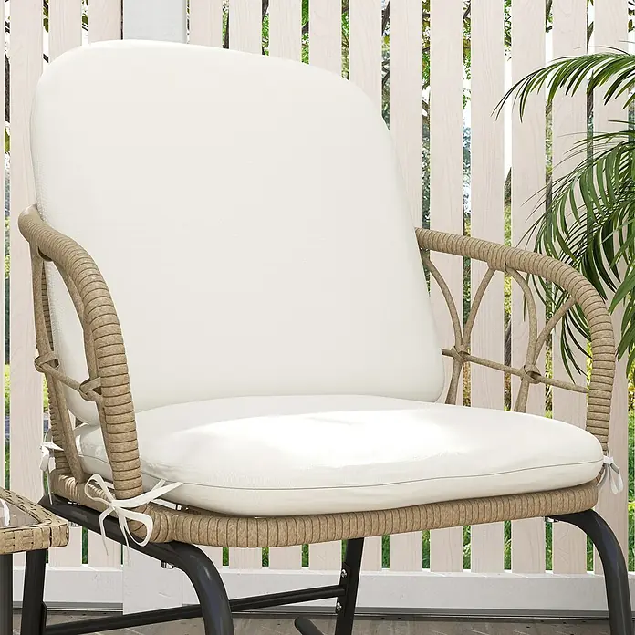 Outsunny Garten-Schaukelstuhl 3-tlg. mit Tisch - 2 Stk., PE Polyrattan, Gelb, Cremeweiß