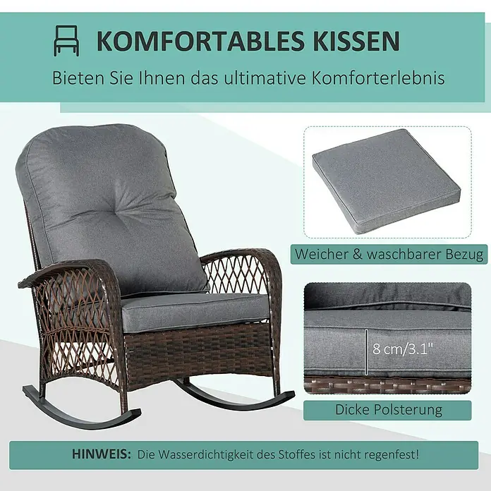 Outsunny Garten-Schaukelstuhl für Innen- und Außenbereiche - 1 Stk., Braun, Grau, B x T x H: 98 x 98 x 91 cm