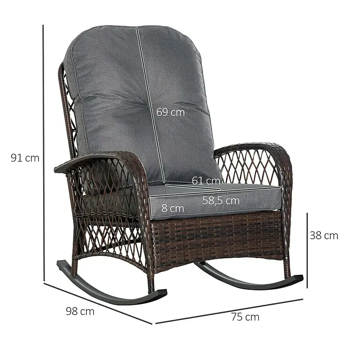 Outsunny Garten-Schaukelstuhl für Innen- und Außenbereiche - 1 Stk., Braun, Grau, B x T x H: 98 x 98 x 91 cm