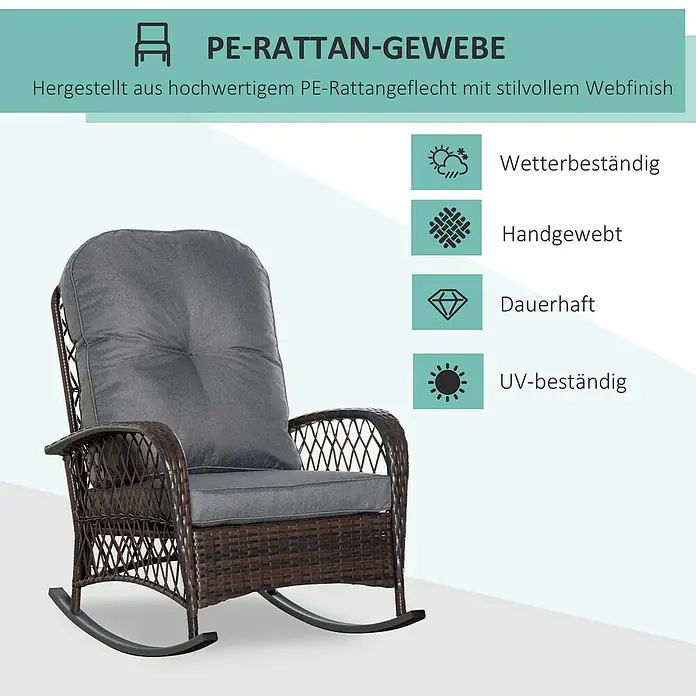 Outsunny Garten-Schaukelstuhl für Innen- und Außenbereiche - 1 Stk., Braun, Grau, B x T x H: 98 x 98 x 91 cm
