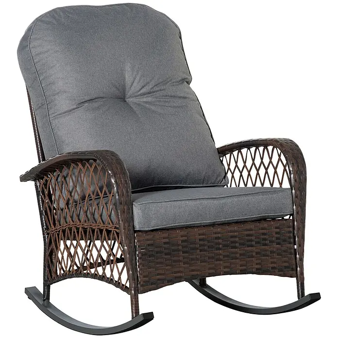 Outsunny Garten-Schaukelstuhl für Innen- und Außenbereiche - 1 Stk., Braun, Grau, B x T x H: 98 x 98 x 91 cm