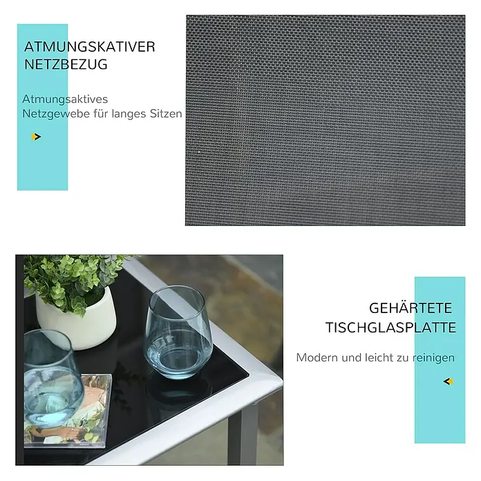 Outsunny Gartenliegen-Set 3-tlg. mit Tisch - Schwarz, Silber, Metall