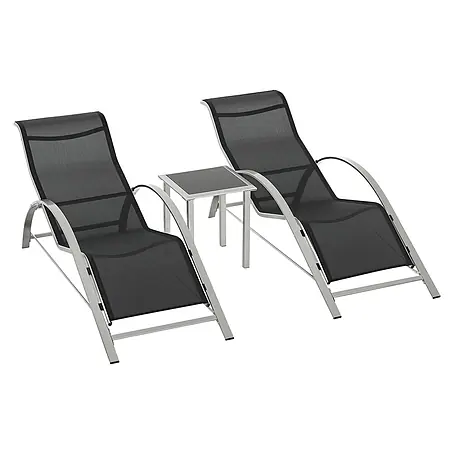 Outsunny  Gartenliegen-Set 3-tlg. mit Tisch