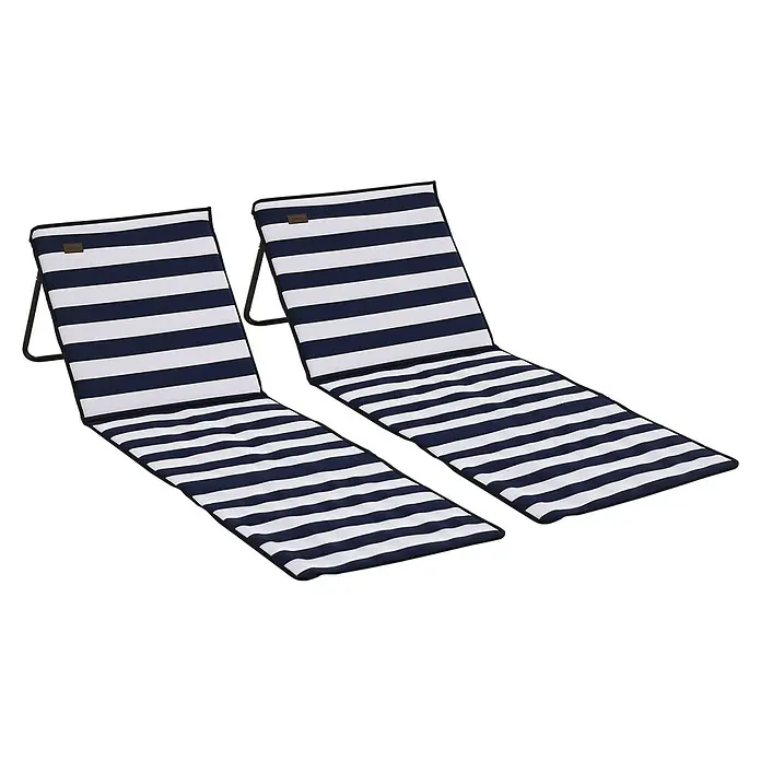 Outsunny Gartenliegen-Set 2-tlg. mit Seitentasche - B x T: 51 x 142 cm, Blau, Weiß, Polyester, Klappbar