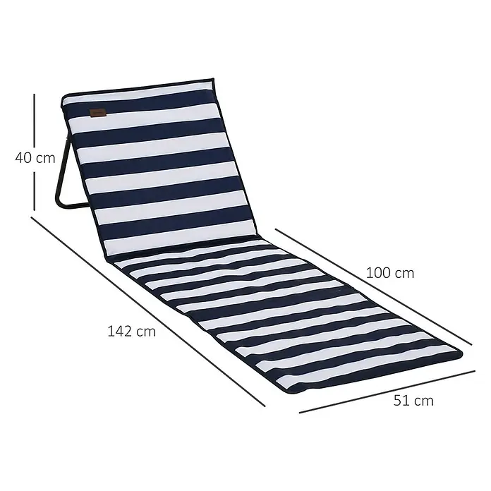 Outsunny Gartenliegen-Set 2-tlg. mit Seitentasche - B x T: 51 x 142 cm, Blau, Weiß, Polyester, Klappbar
