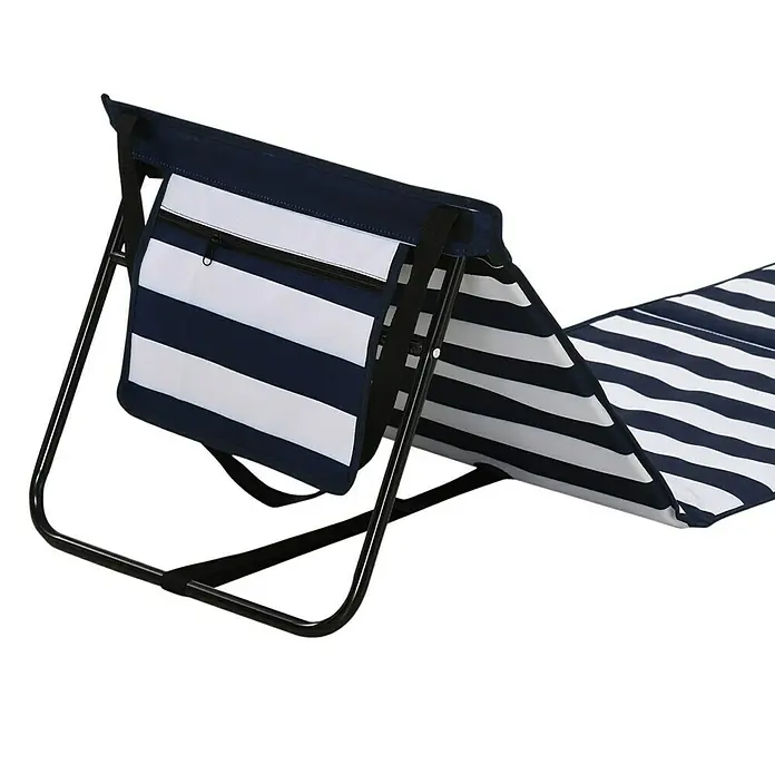Outsunny Gartenliegen-Set 2-tlg. mit Seitentasche - B x T: 51 x 142 cm, Blau, Weiß, Polyester, Klappbar
