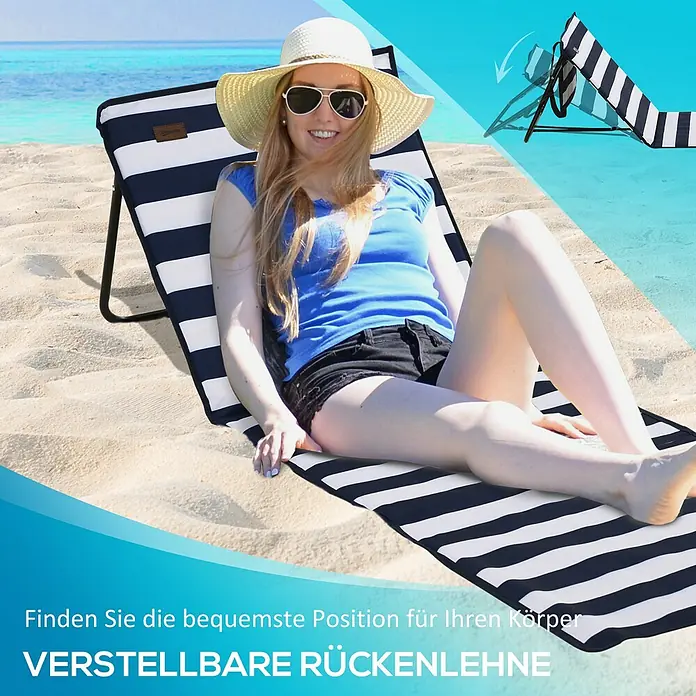 Outsunny Gartenliegen-Set 2-tlg. mit Seitentasche - B x T: 51 x 142 cm, Blau, Weiß, Polyester, Klappbar