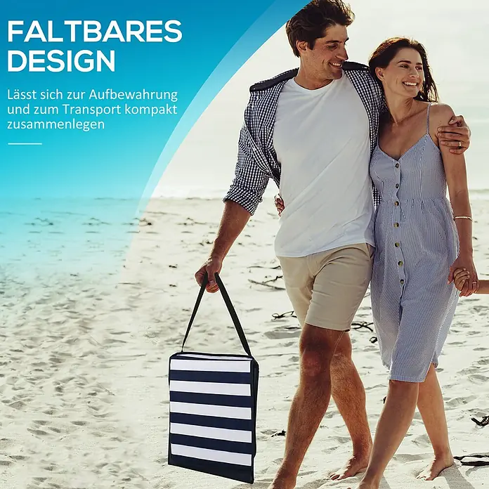 Outsunny Gartenliegen-Set 2-tlg. mit Seitentasche - B x T: 51 x 142 cm, Blau, Weiß, Polyester, Klappbar