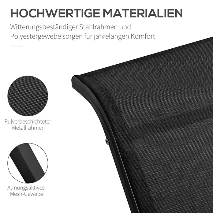 Outsunny Gartenliegen-Set 3-tlg. mit Tisch - Schwarz, Metall